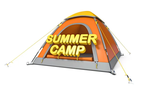 オレンジイエローキャンプテントサマーキャンプコンセプト3Dレンダリングイラストは白い背景に隔離 — ストック写真
