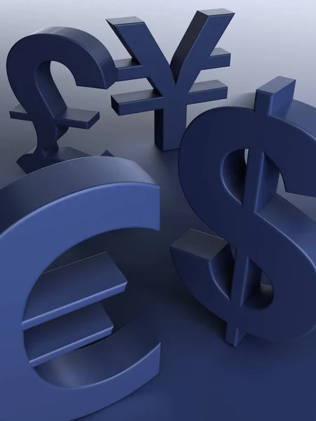 Simboluri Valutare Fundal Albastru — Fotografie, imagine de stoc