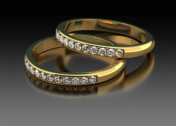 Δύο Διαμαντένιο Δαχτυλίδι Γάμου Γκρίζο Φόντο — Φωτογραφία Αρχείου