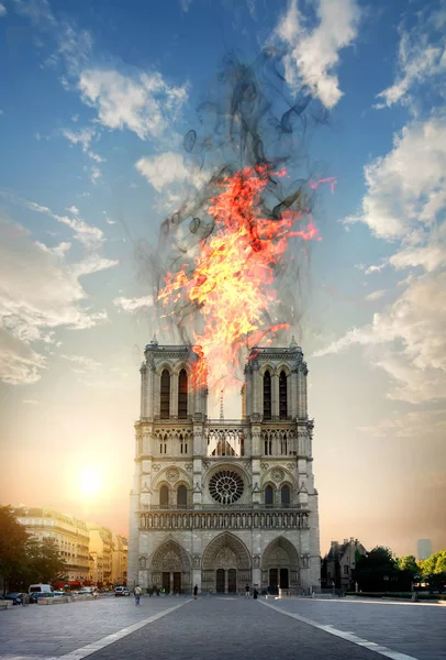 Incendio Catedral Notre Dame París Francia —  Fotos de Stock
