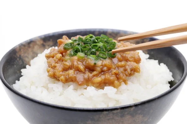 Japończycy Żywności Gotowane Biały Ryż Moromi Miso Białym Tle — Zdjęcie stockowe