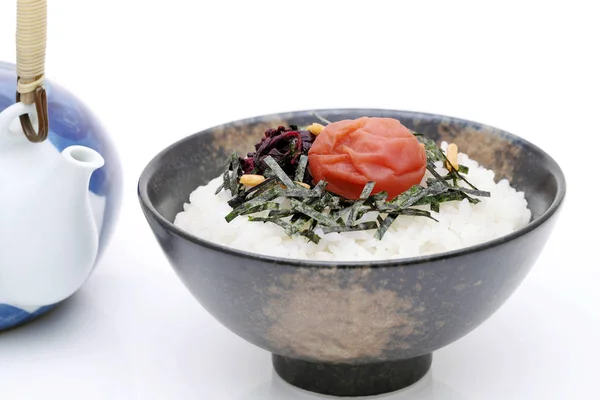 Comida Japonesa Chazuke Arroz Ochazuke Com Umeboshi Shiso Sobre Fundo — Fotografia de Stock