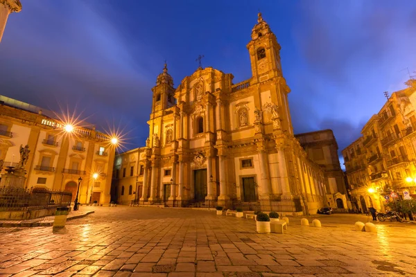 Beautiful Night View Piazza San Domenico Church Saint Dominic Palermo — Stock Photo, Image