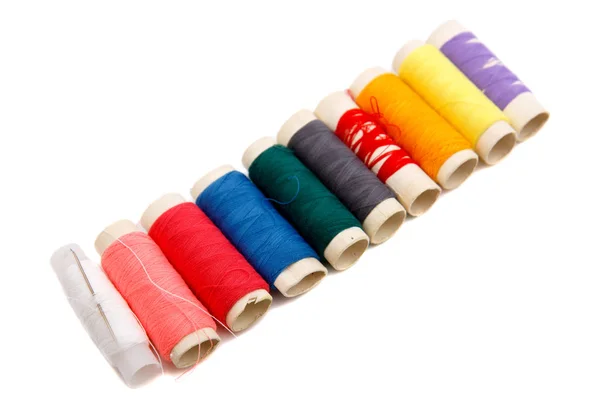 Many Colorful Thread Spools White Background — Stock Photo, Image