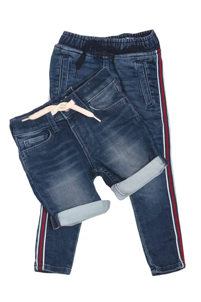 Modieuze Denim Kleding Trendy Stretch Blauwe Jeans Broek Een Stijlvolle — Stockfoto