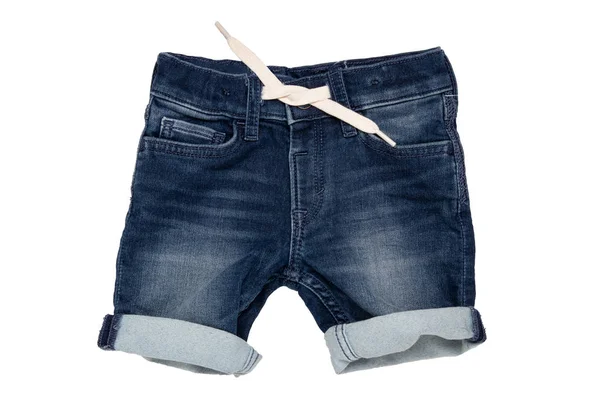 Jeans Shorts Geïsoleerd Trendy Stijlvolle Short Jeans Broek Met Wit — Stockfoto