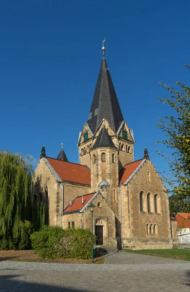 Kyrkan Den Tyska Byn Benzingerode Regionen Harz Hösten — Stockfoto