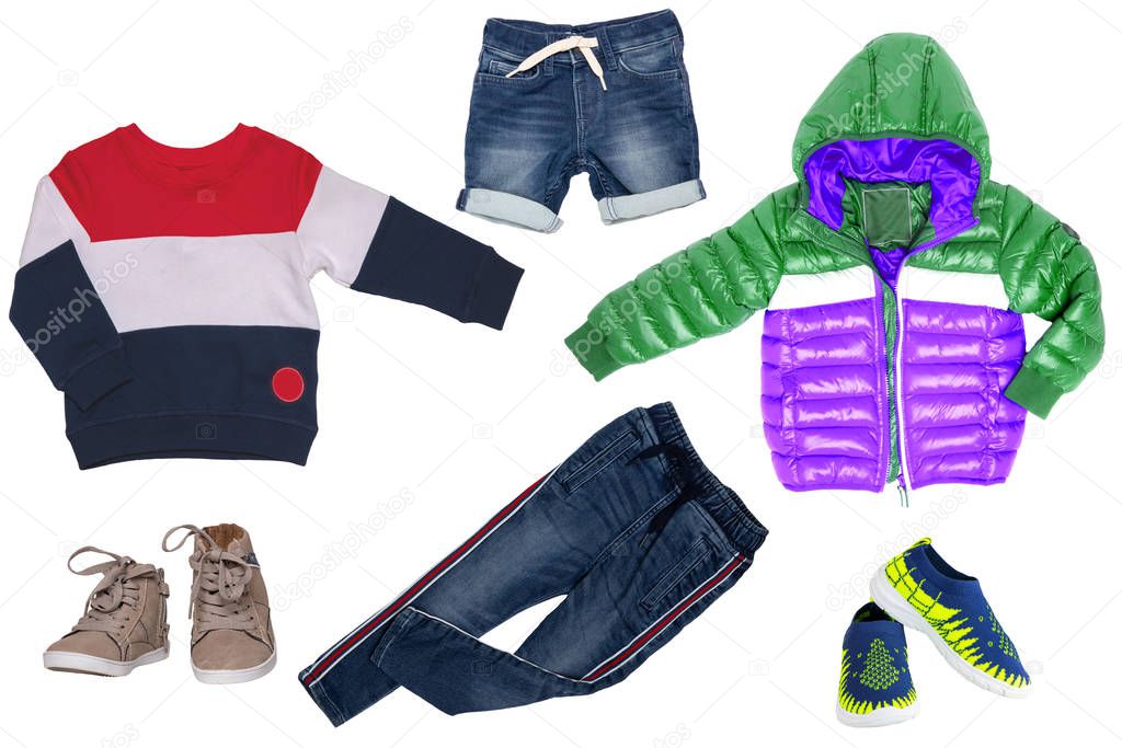Illustrazione stock Set Collage Vestiti Bambini Jeans Pantaloni