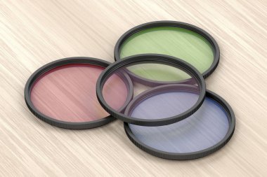 Four different photographic filters on wood background clipart