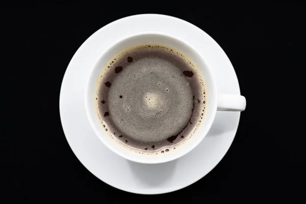 Schwarze Tasse Kaffee Auf Schwarzem Hintergrund — Stockfoto