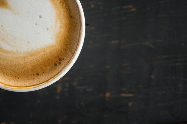 Flatlay Corner Heart Shape Froth Milk Latte Art White Coffee — Stok Foto