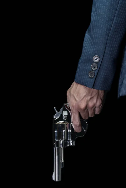 Uomo Tenere Pistola Inossidabile Sparatutto Nella Mano Sinistra Stile Copertina — Foto Stock