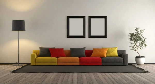 Modern Bir Oturma Odasında Renkli Kanepe Render — Stok fotoğraf