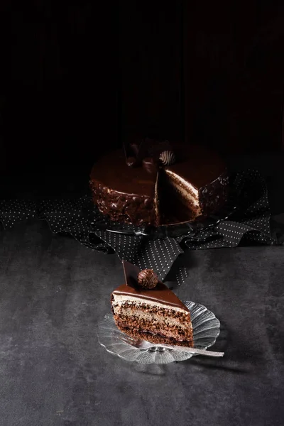 Gâteau Chocolat Biscuit Airy Une Crème Crème Chocolat — Photo