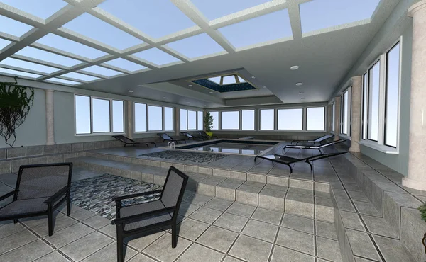 3D rendering of an indoor pool interior