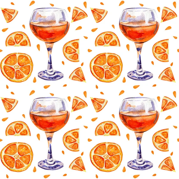 Naadloos Patroon Met Glazen Sinaasappelsap Zomer Citrus Exotische Drankje Schijfjes — Stockfoto