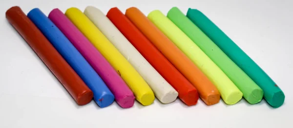 Colorful Children Play Dough Lies Row Next Each Other — Stock Photo, Image