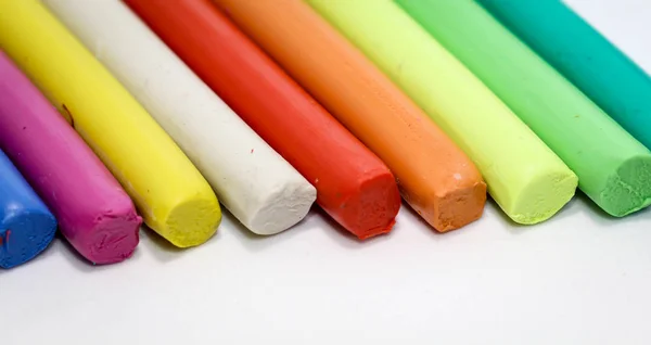 Colorful Children Play Dough Lies Row Next Each Other — Stock Photo, Image