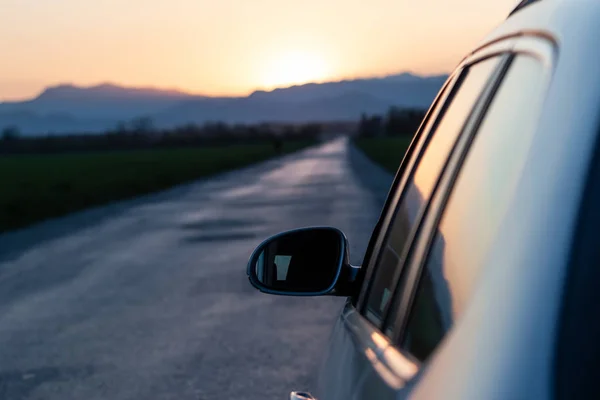 Вечірня Дорога Прямує Горизонту Заходу Сонця Автомобіля — стокове фото