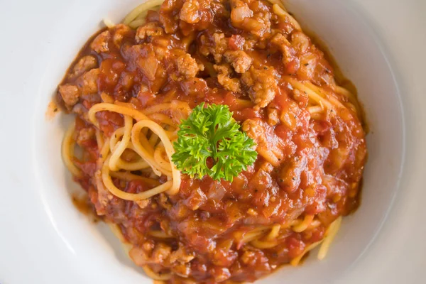 Spaghetti Pomodoro Con Prezzemolo Cipolla Maiale Spaghetti Pomodoro Buon Gusto — Foto Stock