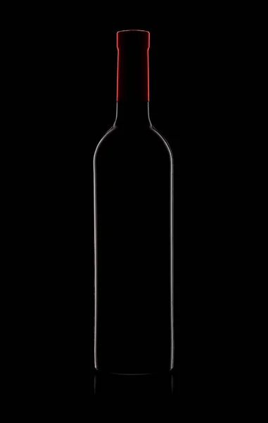 Silueta Botella Vino Tinto Sobre Fondo Negro — Foto de Stock