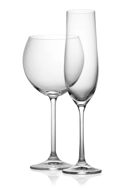 Δύο Άδεια Ποτήρια Κρασιού Απομονωμένα Λευκό Φόντο — Φωτογραφία Αρχείου