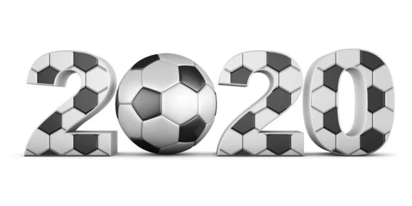 Piłka Nożna Wolumetryczny Napis 2020 Renderowanie — Zdjęcie stockowe