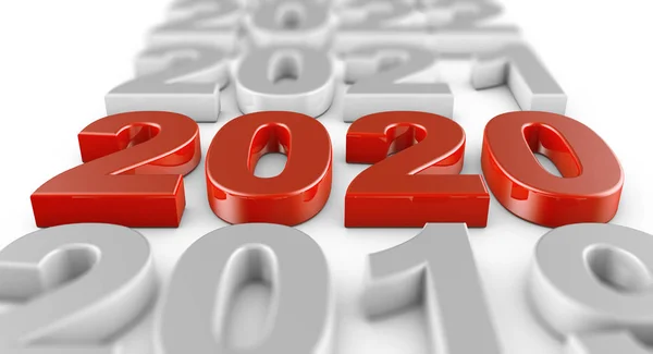 Red Voluminous Figures 2020 White Background Rendering — Stock Photo, Image