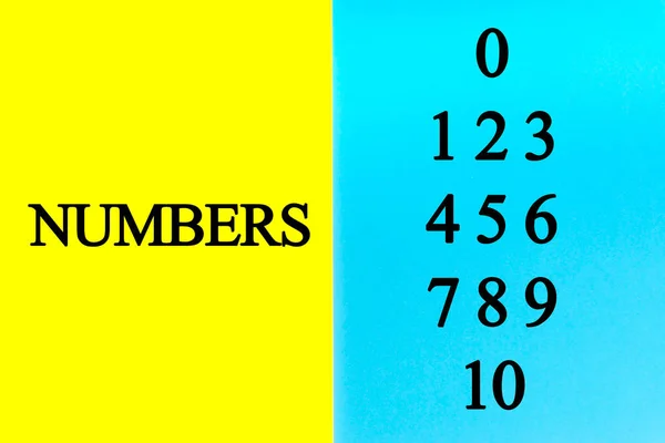 Zahlensatz Geschriebene Wörter Auf Blauem Und Gelbem Hintergrund — Stockfoto
