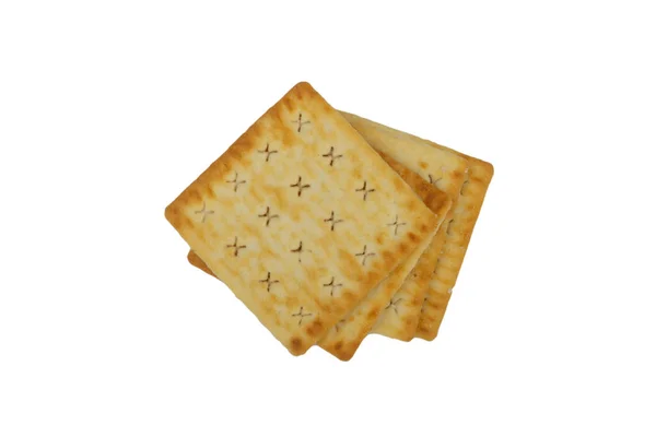 Biscotti Cracker Sfondo Bianco Focus Selettivo — Foto Stock