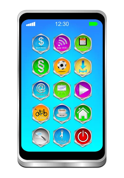 Smartphone Different Apps Blue Desktop Illustration — Stock Photo, Image