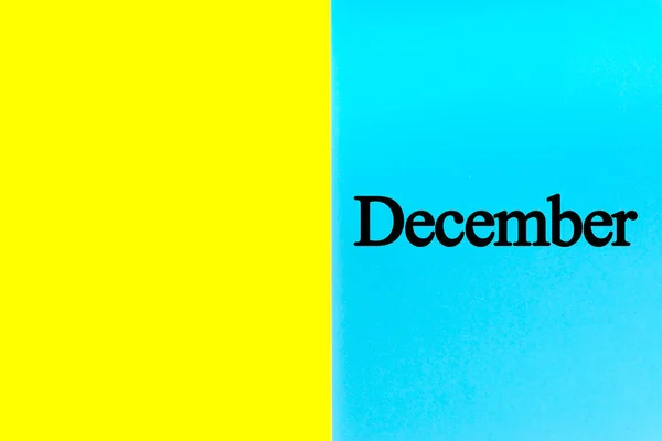 December Geschreven Woorden Blauwe Gele Achtergrond Kalender Maand Datum Kopie — Stockfoto