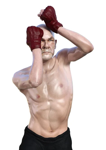 白い背景に分離されたボクシングの年配の男性の レンダリング — ストック写真