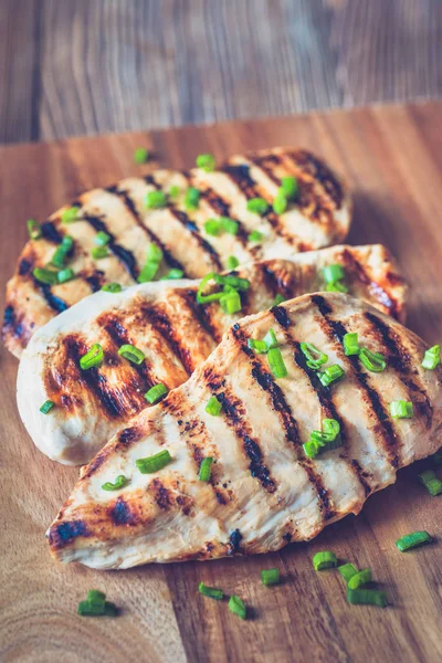 Grilled Chicken Breast Wooden Board — Stock Photo, Image