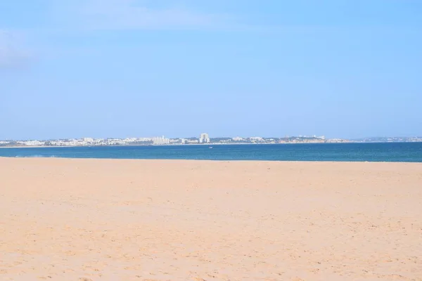 Vista Desde Gran Playa Meia Praia Lagos Algarve Portugal Hasta —  Fotos de Stock