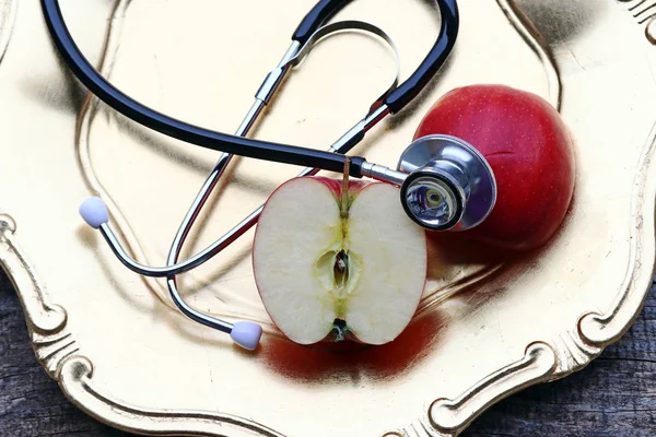Ett Äpple Hälsosamt Och Främjar Hälsan Hälsosam Kost Genom Frukt — Stockfoto