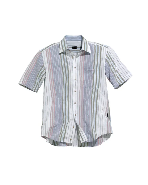 Camisa Manga Curta Listrada Isolada Branco — Fotografia de Stock
