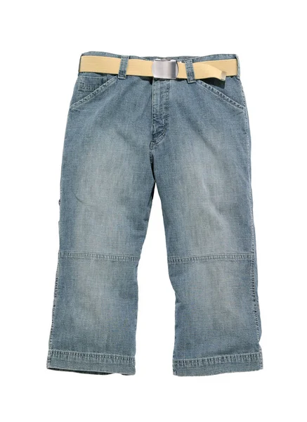 Blauwe Jeans Korte Bermuda Stijl Geïsoleerd Wit — Stockfoto