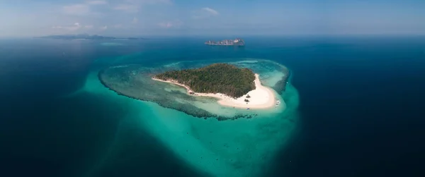 Aerial Drone View Beautiful Tropical Bamboo Island White Beach Boats — Stock Photo, Image