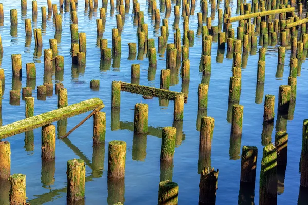 Vista Das Ruínas Antigo Cais Rio Columbia Astoria Oregon — Fotografia de Stock