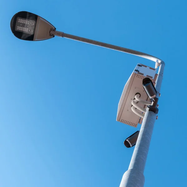 Led Street Lamp Cctv Camera Surveillance Operaiting — Stock Photo, Image