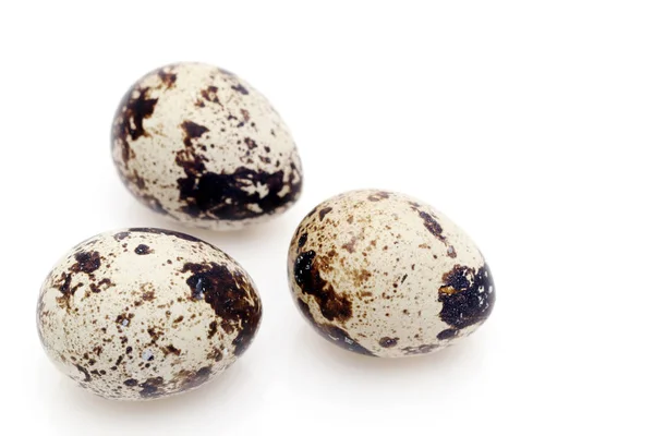 Tres Huevos Codorniz Sobre Fondo Blanco —  Fotos de Stock