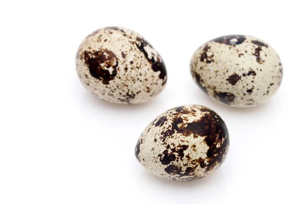 Tres Huevos Codorniz Sobre Fondo Blanco —  Fotos de Stock