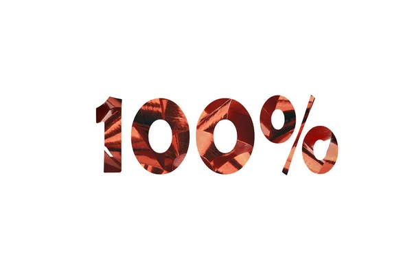 100 从红色礼品带的特写中删除了100 的象征性表示 — 图库照片