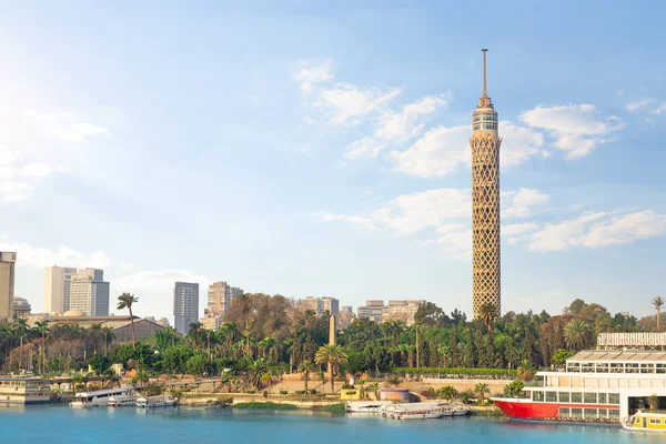 Torre Televisión Río Nilo Cairo Atardecer — Foto de Stock