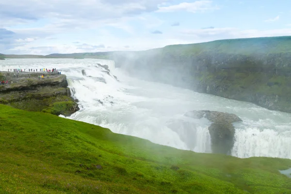 Gullfoss Tombe Dans Vue Saison Estivale Islande Paysage Islandais — Photo