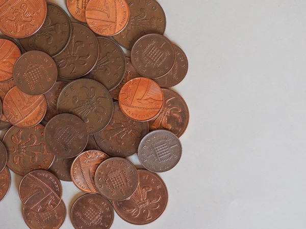 Одна Пенні Дві Пенси Pound Монети Гроші Gbp Валюта Сполученого — стокове фото