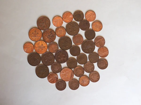 Egy Penny Két Font Érme Gbp Egyesült Királyság Pénzneme Amelyet — Stock Fotó