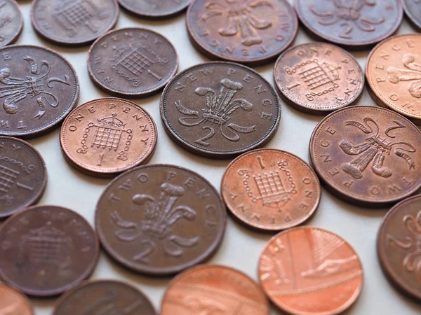 Jedna Penny Dvě Pence Libry Mince Gbp Měna Spojeného Království — Stock fotografie