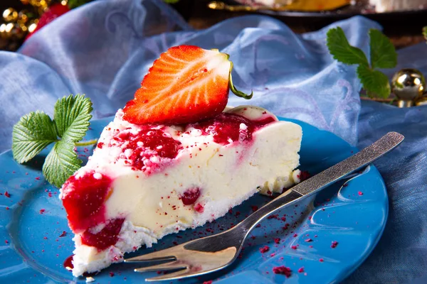 Beau Savoureux Gâteau Fromage Sans Cuisson Aux Fraises — Photo